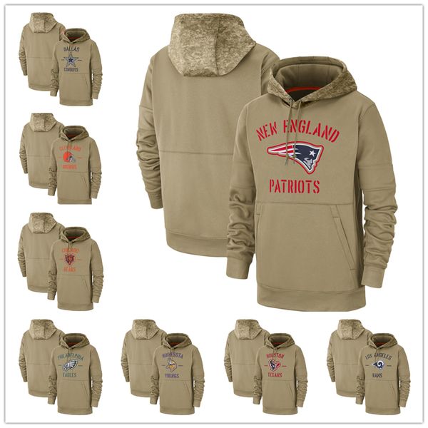 

men's women youth bear chief 49er giant ram brown patriot seahawk packer tan 2019 salute to service sideline therma pullover hoodie jer, Black;red