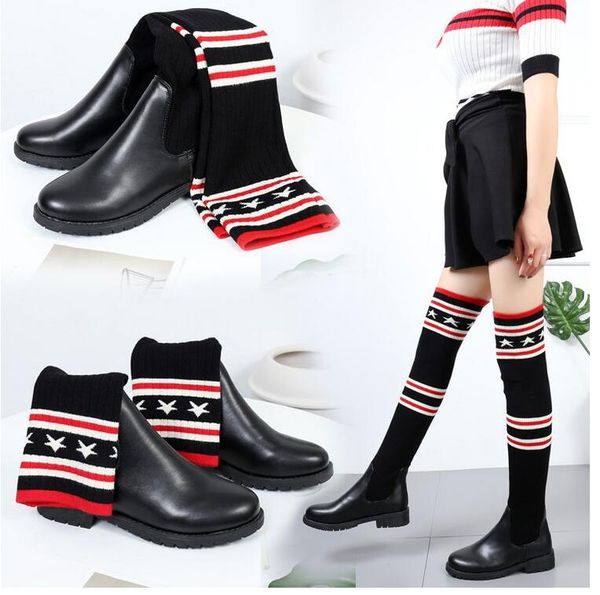 2018 new flock leather women over the knee boots lace up star socks boots women shoes lace up winter warm winter shoe, Black
2018 new flock leather women over the knee boots lace up star socks boots women shoes lace up winter warm winter shoe, Black