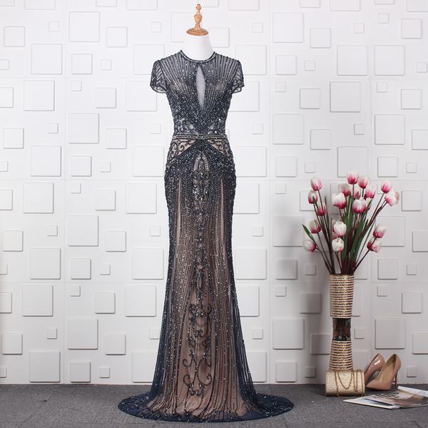 stunning mermaid evening celebrity dress keyhole jewel neck short sleeves prom party gowns sweep train, Black
stunning mermaid evening celebrity dress keyhole jewel neck short sleeves prom party gowns sweep train, Black