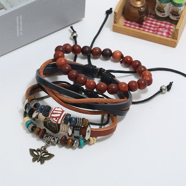 three-piece vintage alloy butterfly pendant handmade woven leather bracelet personality wooden beaded jewelry accessories, Golden;silver
three-piece vintage alloy butterfly pendant handmade woven leather bracelet personality wooden beaded jewelry accessories, Golden;silver