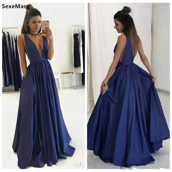 hiqh quality satin prom dress deep v-neck backless navy blue formal party gowns for elegant ladies custom made vestidos, White;black
hiqh quality satin prom dress deep v-neck backless navy blue formal party gowns for elegant ladies custom made vestidos, White;black