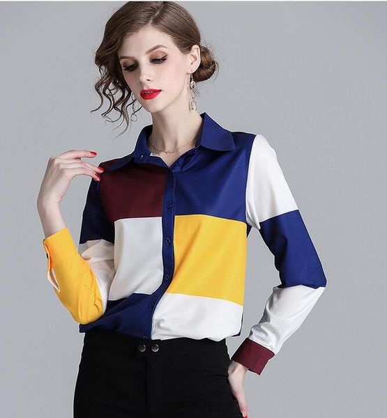 beauitful blue white yellow wine red plaid stitching women blouses long sleeve lapel neck ladies shirts fashion printed top
beauitful blue white yellow wine red plaid stitching women blouses long sleeve lapel neck ladies shirts fashion printed top