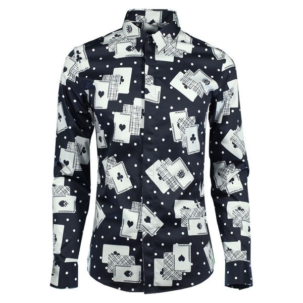 100% cotton men shirt luxury fashion playing cards printed men shirt long sleeve trend mens shirts casual slim fit, White;black
100% cotton men shirt luxury fashion playing cards printed men shirt long sleeve trend mens shirts casual slim fit, White;black
