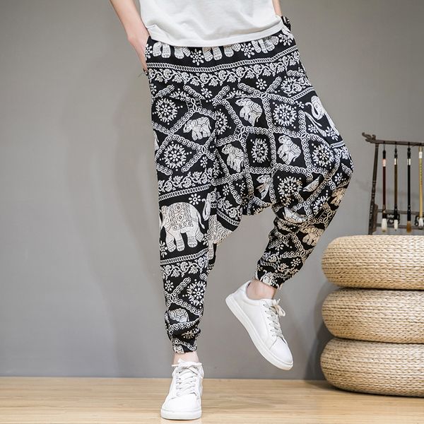 men's pants 2021 low crotch stylish large casual chinese-style cotton and linen flower beam feet harem, Black
men's pants 2021 low crotch stylish large casual chinese-style cotton and linen flower beam feet harem, Black