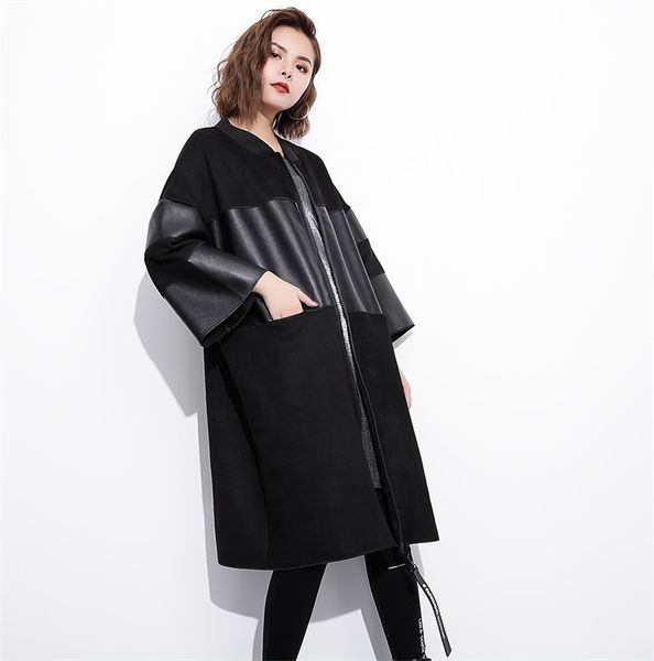 female stand collar solid color black pu leather split joint loose big size jacket women denim fashion tide outerwear, Black;brown
female stand collar solid color black pu leather split joint loose big size jacket women denim fashion tide outerwear, Black;brown