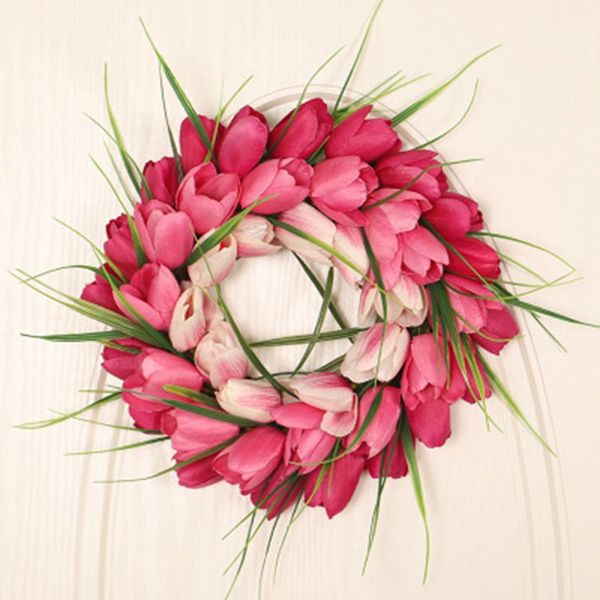 artificial tulip wreath fake flower tulip front door garland, pink wreath. d08d 
artificial tulip wreath fake flower tulip front door garland, pink wreath. d08d