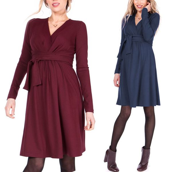 maternity nursing dress fashion long sleeve long belt cross v-neck nursing dress, White
maternity nursing dress fashion long sleeve long belt cross v-neck nursing dress, White