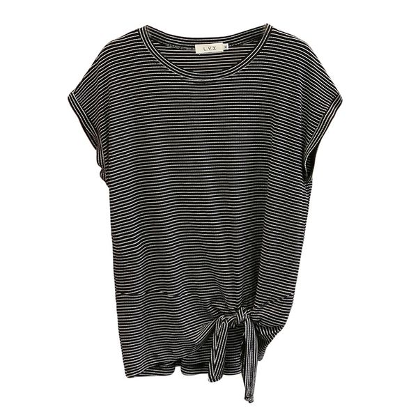 women summer t-shirt lady tees female stripe short sleeve knotted hem fashion plus size h5-840, White
women summer t-shirt lady tees female stripe short sleeve knotted hem fashion plus size h5-840, White