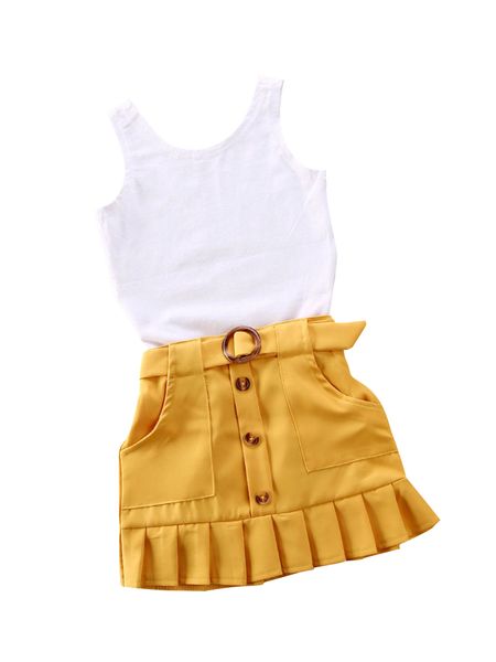 2pcs toddler kids baby girl clothes sets sleeveless solid vest romper yellow pleated skirt summer outfit set, White
2pcs toddler kids baby girl clothes sets sleeveless solid vest romper yellow pleated skirt summer outfit set, White