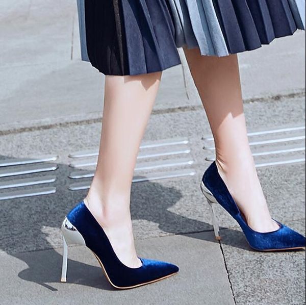 new style velvet pointed toe slip on metal thin high heels fashion women pumps shallow mouth stiletto heel lady shoes, Black
new style velvet pointed toe slip on metal thin high heels fashion women pumps shallow mouth stiletto heel lady shoes, Black