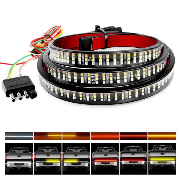 truck tailgate bar 60" triple row 504 led strip with red brake white reverse sequential amber turning signals strobe lights
truck tailgate bar 60" triple row 504 led strip with red brake white reverse sequential amber turning signals strobe lights