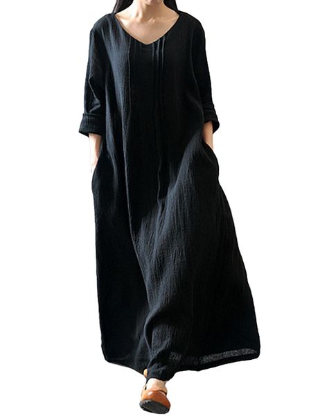 2019 new fashion autumn women casual loose dress solid v neck long sleeve cotton retro boho long maxi dress black/purple/red, Black;gray
2019 new fashion autumn women casual loose dress solid v neck long sleeve cotton retro boho long maxi dress black/purple/red, Black;gray
