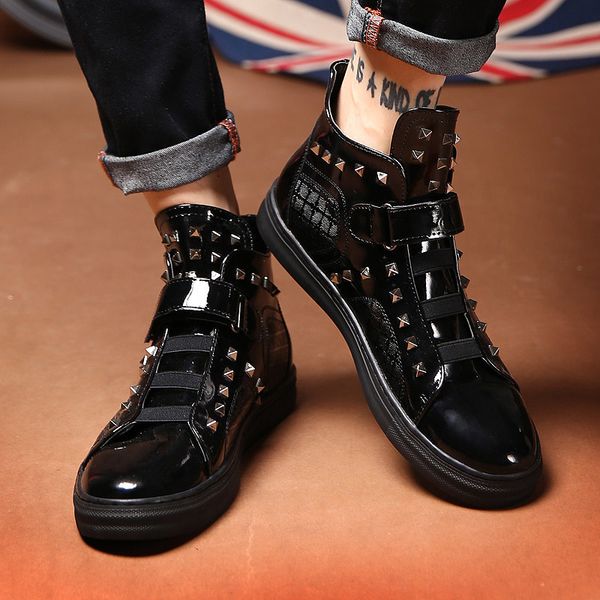 men casual shoes patent leather high shoes rivet hip-hop boots quality hip hop sneakers zapatillas hombre, Black
men casual shoes patent leather high shoes rivet hip-hop boots quality hip hop sneakers zapatillas hombre, Black