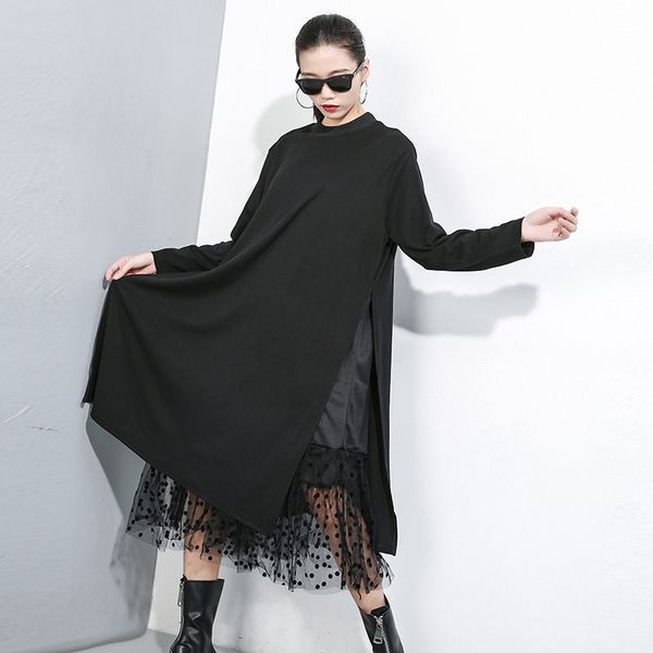 women black mesh dot split joint dress new o-neck long sleeve loose fit fashion tide spring autumn black dress 2019, Black;gray
women black mesh dot split joint dress new o-neck long sleeve loose fit fashion tide spring autumn black dress 2019, Black;gray