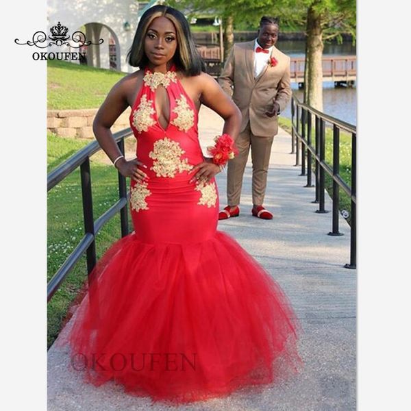 puffy mermaid evening dress with gold appliques keyhole neck black african women red long prom dresses, White;black
puffy mermaid evening dress with gold appliques keyhole neck black african women red long prom dresses, White;black