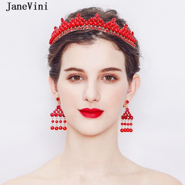 janevini elegant red crowns and tiaras beaded pearls bridal crown with earrings wedding jewelry hair accessories for women party, Golden;white
janevini elegant red crowns and tiaras beaded pearls bridal crown with earrings wedding jewelry hair accessories for women party, Golden;white