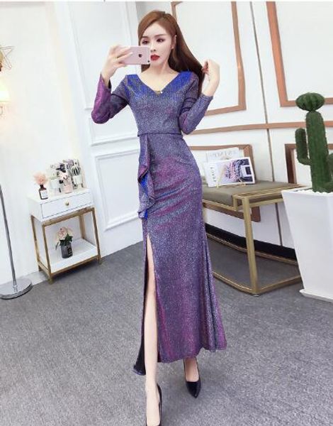 spring new european and american v-neck long sleeve bag hip split ruffle dress, Black;gray
spring new european and american v-neck long sleeve bag hip split ruffle dress, Black;gray