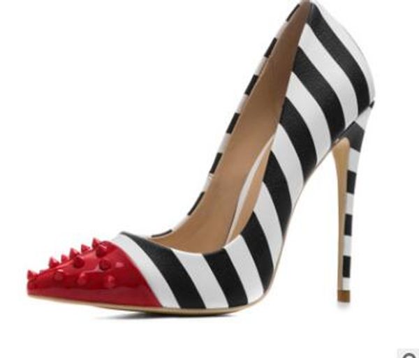 fashion luxury designer womens high heel shoes big size pu rivet stripe red bottoms heels female dress shoes t07, Black
fashion luxury designer womens high heel shoes big size pu rivet stripe red bottoms heels female dress shoes t07, Black