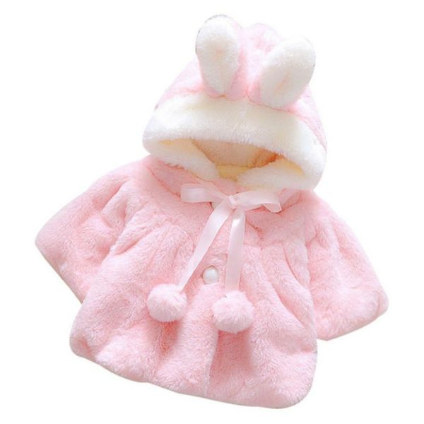 infant girls winter cute cloak coat korean style bow baby kids thick warm clothes newborn fur ball hat hooded jacket, Blue;gray