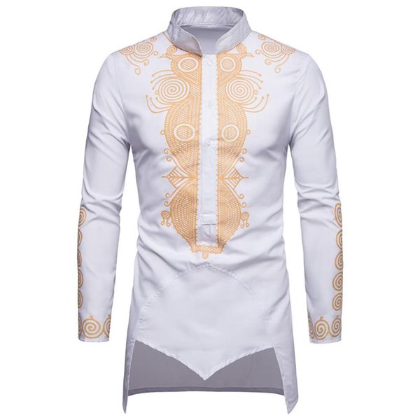 middle east men bronzing totem stand collar long sleeve irregular hem robe shirt, White;black
middle east men bronzing totem stand collar long sleeve irregular hem robe shirt, White;black