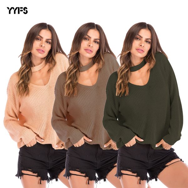 european and american 2020 spring new womens woolen sweater womens halter v-neck sweater loose large size top, White
european and american 2020 spring new womens woolen sweater womens halter v-neck sweater loose large size top, White