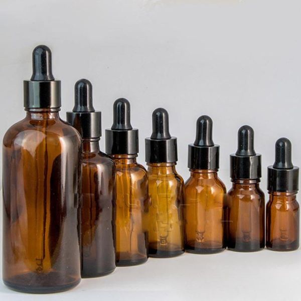 10ml 15ml 20ml 30ml 50ml 100ml Amber Glass Bottles With Black Cap Brown Essential Oil Dropper Bottle Cosmetic Container For Sale