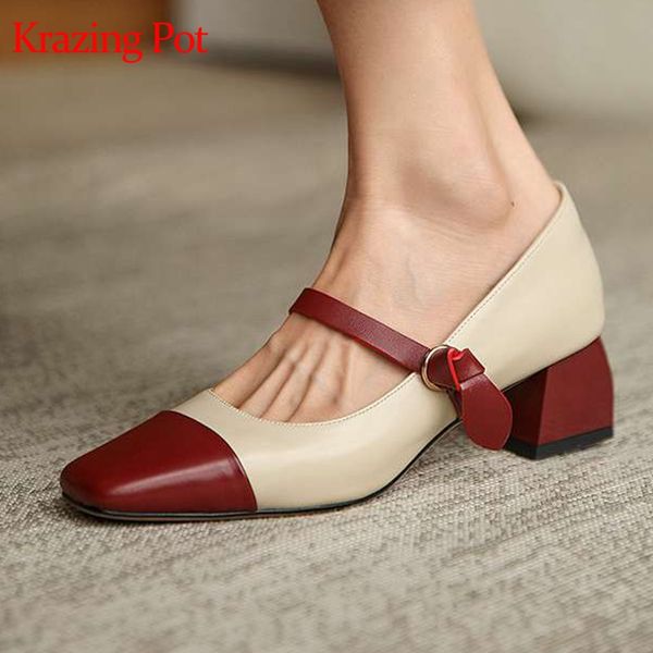 krazing pot new full grain leather buckle straps square toe med heels sweety lady elegant women mixed color mary janes pumps l03, Black
krazing pot new full grain leather buckle straps square toe med heels sweety lady elegant women mixed color mary janes pumps l03, Black