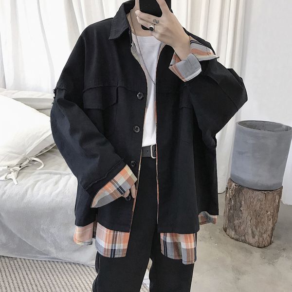 spring jacket men's fashion plaid stitching fake two-piece loose casual jackets mens streetwear wild hip hop bomber jacket men, Black;brown
spring jacket men's fashion plaid stitching fake two-piece loose casual jackets mens streetwear wild hip hop bomber jacket men, Black;brown
