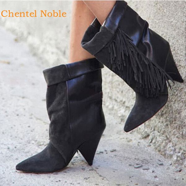 european selling fringe ankle boots for women pointed toe patchwork suede leather upper spike heels winter spring shoes lady, Black
european selling fringe ankle boots for women pointed toe patchwork suede leather upper spike heels winter spring shoes lady, Black