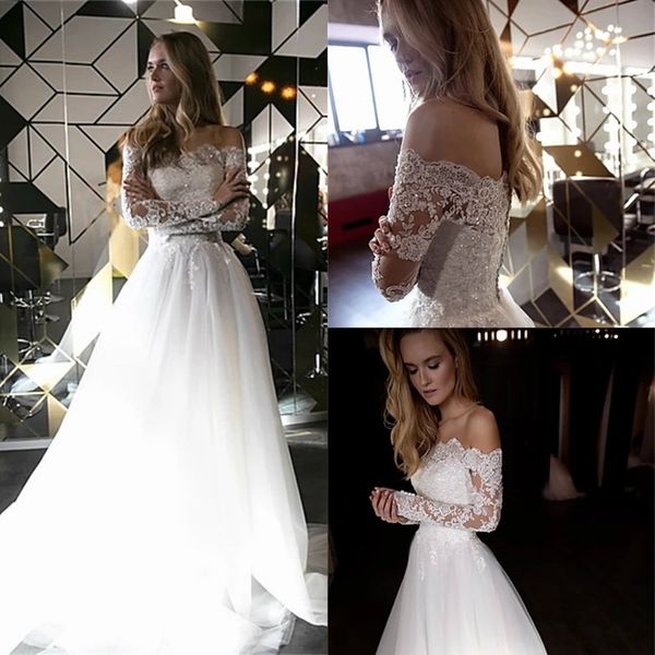 olivia bottega 2021 wedding dresses off shoulder long sleeves bridal gowns lace-up back sweep train a-line wedding dress vestido de novia, White
olivia bottega 2021 wedding dresses off shoulder long sleeves bridal gowns lace-up back sweep train a-line wedding dress vestido de novia, White
