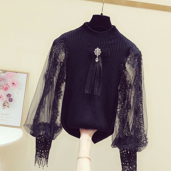 lace lantern sleeve knitted blouse women white shirt ladies new elegant slim fit knitted blusas mujer de moda 2019
lace lantern sleeve knitted blouse women white shirt ladies new elegant slim fit knitted blusas mujer de moda 2019