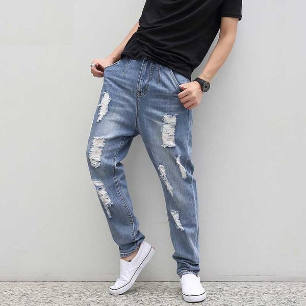causal plus size ripped jeans for men loose hole harem jeans light wash hip hop baggy distressed harem -6 xl, Blue
causal plus size ripped jeans for men loose hole harem jeans light wash hip hop baggy distressed harem -6 xl, Blue