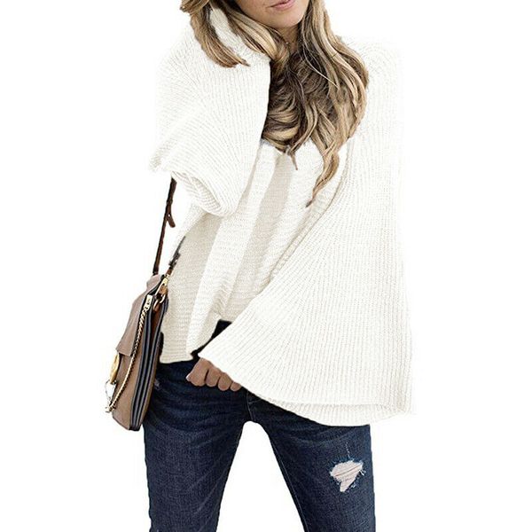 women's sweaters round neck knitted pullover sweater female long batwing sleeve solid women 2021 winter loose casual lady, White;black
women's sweaters round neck knitted pullover sweater female long batwing sleeve solid women 2021 winter loose casual lady, White;black