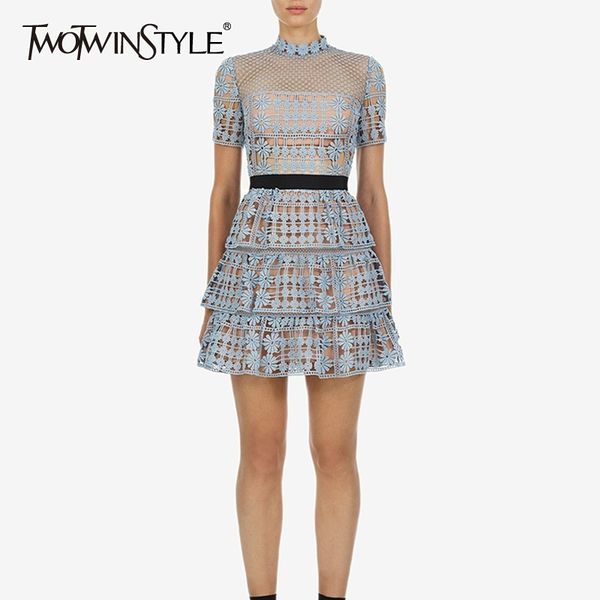 twotwinstyle hollow out patchwork women dress stand short sleeve high waist perspective mini dresses female fashion summer, Black;gray
twotwinstyle hollow out patchwork women dress stand short sleeve high waist perspective mini dresses female fashion summer, Black;gray