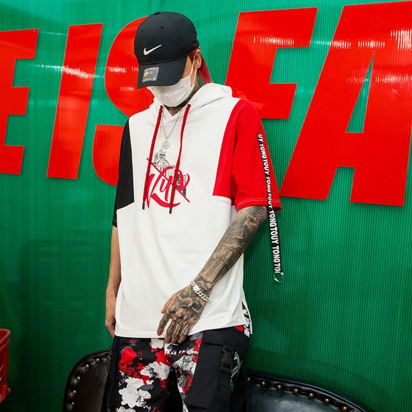 men summer short sleeve hooded t shirt male harajuku streetwear hip hop loose casual print tshirt ribbons splice tees shirts, White;black
men summer short sleeve hooded t shirt male harajuku streetwear hip hop loose casual print tshirt ribbons splice tees shirts, White;black