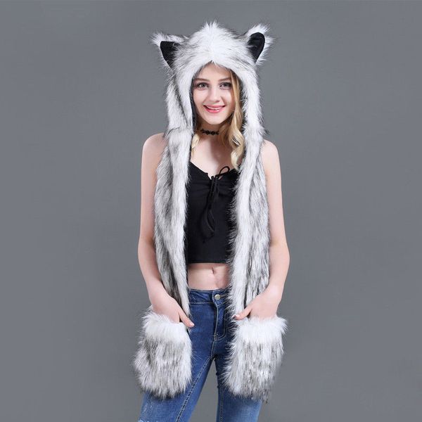 10 styles faux fur hood animal hat ear flaps hand pockets 3 in1 animal hat wolf plush warm earmuff cap with scarf gloves, Blue;gray
10 styles faux fur hood animal hat ear flaps hand pockets 3 in1 animal hat wolf plush warm earmuff cap with scarf gloves, Blue;gray