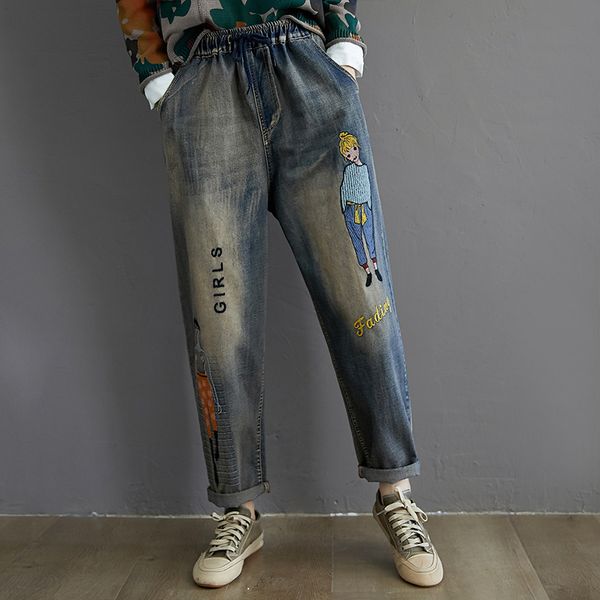 oversize cartoon embroidery harem jeans full length loose drawstring waist pockerts jeans woman plus size ladies pant 2020, Blue
oversize cartoon embroidery harem jeans full length loose drawstring waist pockerts jeans woman plus size ladies pant 2020, Blue