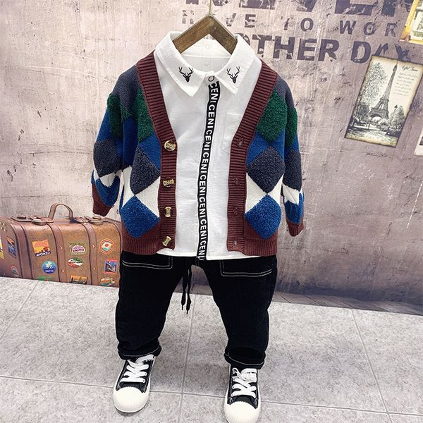 winter boys clothing set kids knitted sweater white velvet shirt and black thick jean set baby warm casual clothes, Blue;gray
winter boys clothing set kids knitted sweater white velvet shirt and black thick jean set baby warm casual clothes, Blue;gray