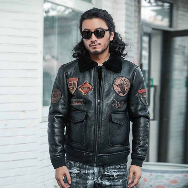 mens leather jacket sheepskin shearling jacket winter genuine leather coat men fur one bomber, Black
mens leather jacket sheepskin shearling jacket winter genuine leather coat men fur one bomber, Black