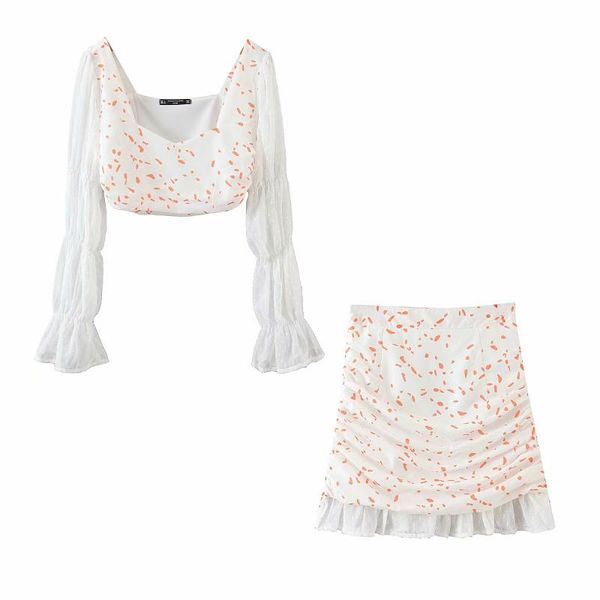 women sweat suit set new style chiffon polka dot stitching puff sleeve short pleated skirt suit women two piece outfits, White
women sweat suit set new style chiffon polka dot stitching puff sleeve short pleated skirt suit women two piece outfits, White