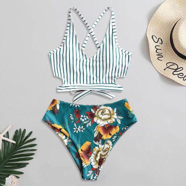 2020 women's lace up striped floral print bikini high waist high cut two piece swimsuit summer beachwear maillot de bain
2020 women's lace up striped floral print bikini high waist high cut two piece swimsuit summer beachwear maillot de bain