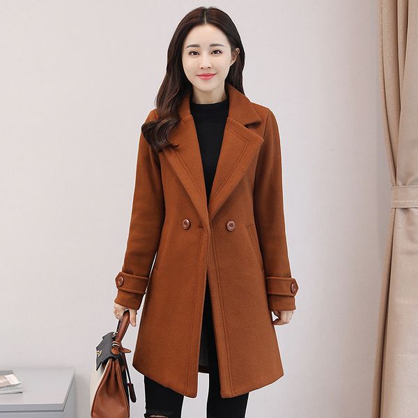 new warm long wool blend ladies coat double breasted solid women's jacket pockets slim korean womens fashion coat, Black
new warm long wool blend ladies coat double breasted solid women's jacket pockets slim korean womens fashion coat, Black