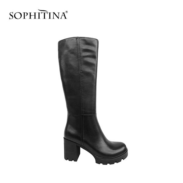 sophitina winter woman long boots genuine leather round toe shoe thick platform solid keep warm knee-high boot b99, Black
sophitina winter woman long boots genuine leather round toe shoe thick platform solid keep warm knee-high boot b99, Black