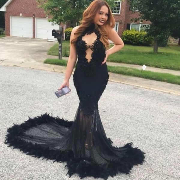 black 2k19 prom dresses halter feather beads lace plus size black girls arabic formal mermaid evening gowns see through party dress
black 2k19 prom dresses halter feather beads lace plus size black girls arabic formal mermaid evening gowns see through party dress