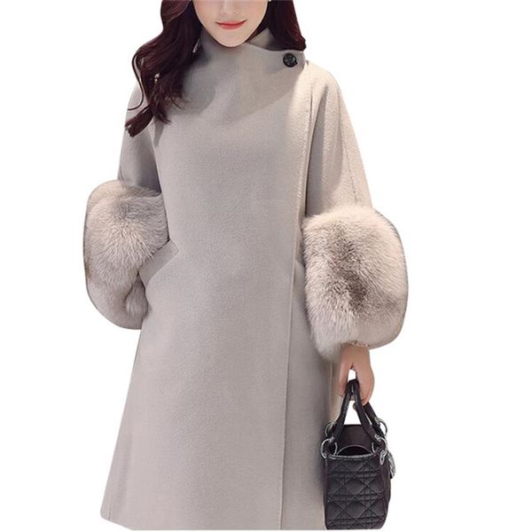 2017 euramerican autumn and winter new wool coat fashionable long style lapel size slim coat loose large size artificial wool, Black
2017 euramerican autumn and winter new wool coat fashionable long style lapel size slim coat loose large size artificial wool, Black