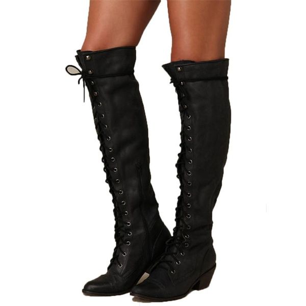 2019 women over the knee rivet long boots lace-up low heels side zipper over the knee boots pu leather winter hot, Black
2019 women over the knee rivet long boots lace-up low heels side zipper over the knee boots pu leather winter hot, Black