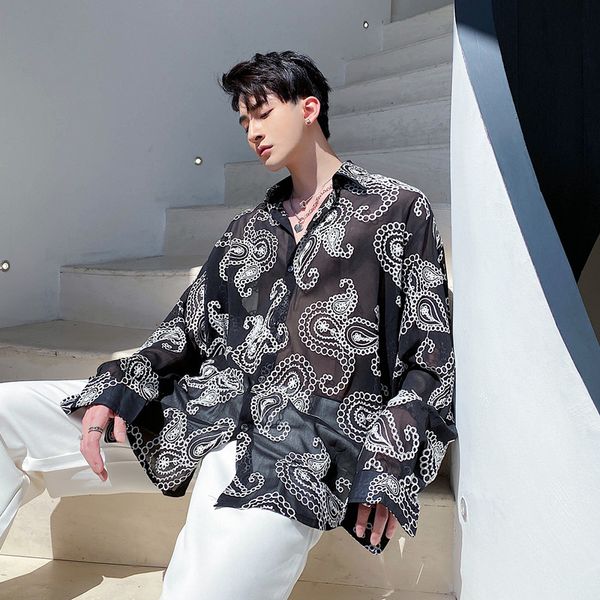 homemade gorgeous embroidery patterned shirt men's perspective long sleeve thin fashionable, White;black
homemade gorgeous embroidery patterned shirt men's perspective long sleeve thin fashionable, White;black