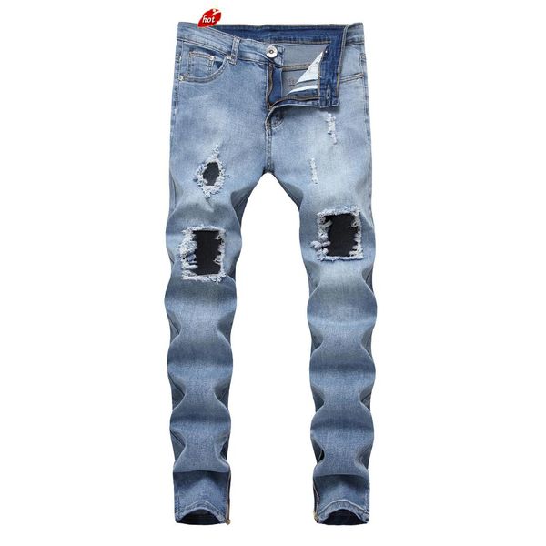 men's biker jeans stretchy skinny ripped slim fit denim pants men casual hip hop zipper hole straight jeans plus size o8r2, Blue
men's biker jeans stretchy skinny ripped slim fit denim pants men casual hip hop zipper hole straight jeans plus size o8r2, Blue
