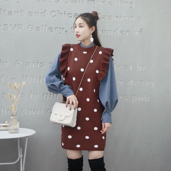 sweater pullover vest wave point print ruffles autumn winter long round collar loose knit clothes vestidos lxj926, White;black
sweater pullover vest wave point print ruffles autumn winter long round collar loose knit clothes vestidos lxj926, White;black