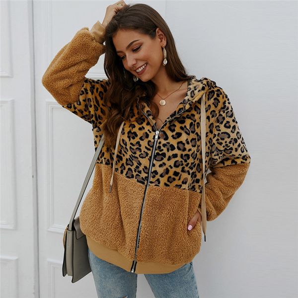women plush coat fashion leopard patchwork fleece cardigan zipper pocket hooded coat 2019 new autumn winter warm plush outwear 5, Black;brown
women plush coat fashion leopard patchwork fleece cardigan zipper pocket hooded coat 2019 new autumn winter warm plush outwear 5, Black;brown